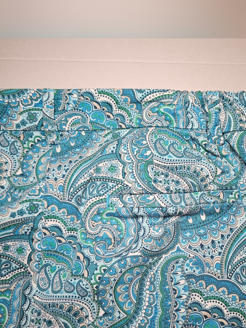 Talbots Womens Casual Pants Size 14 W Blue Paisley Cotton Cropped - Picture 9 of 10